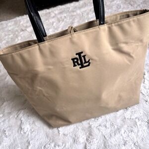 Vintage Lauren Ralph Lauren Beige Canvas Purse Tote RLL Logo *Minor Stains